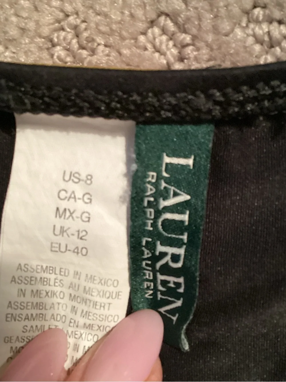 Lauren Ralph Lauren Black Bikini Bottom with Gold Logo Plaque, 2” sides, size 8